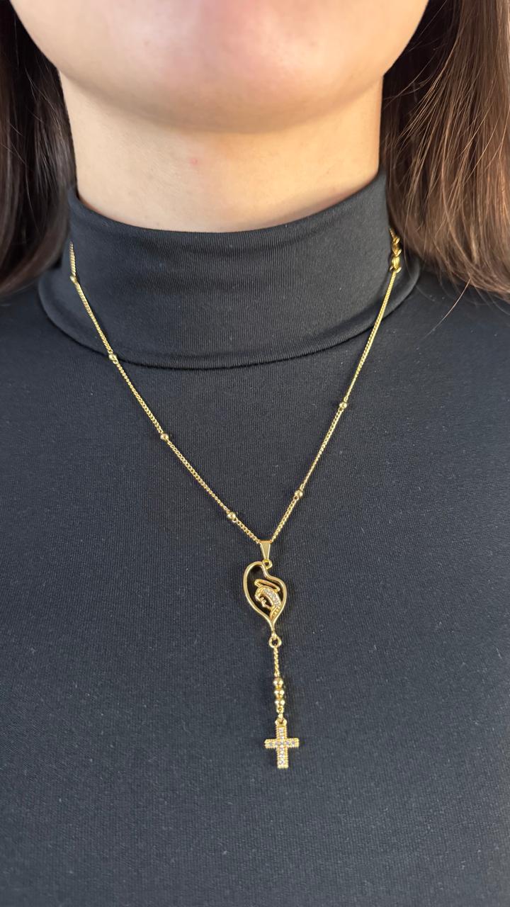 CORRENTE CRUZ + PINGENTE NOSSA SENHORA