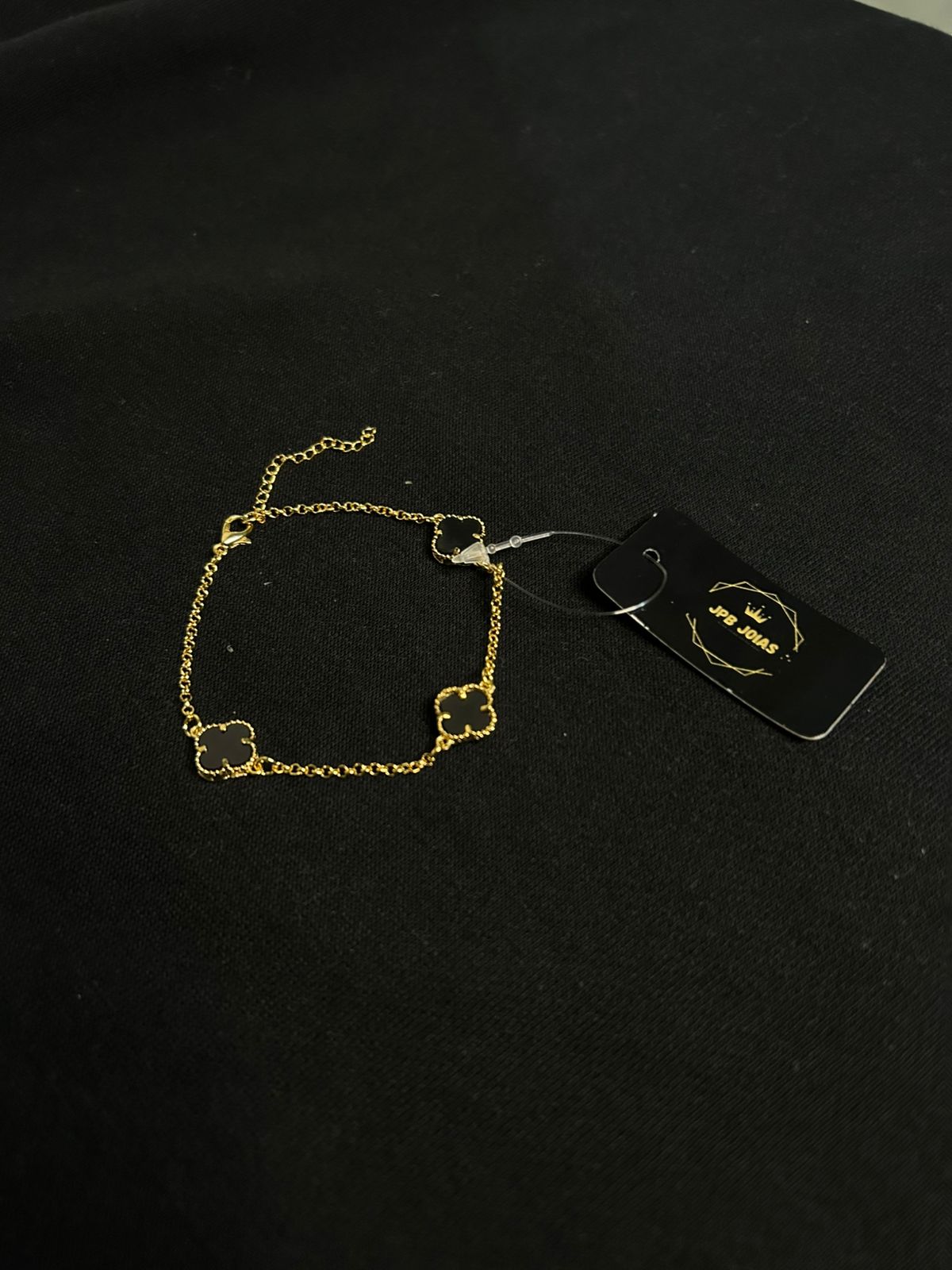 PULSEIRA TREVO P LISO PRETO COM EXTENSOR