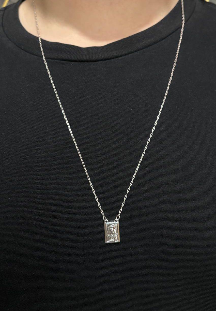 ESCAPULÁRIO CADEADO 1MM JESUS E SALMO BANHADO PRATA