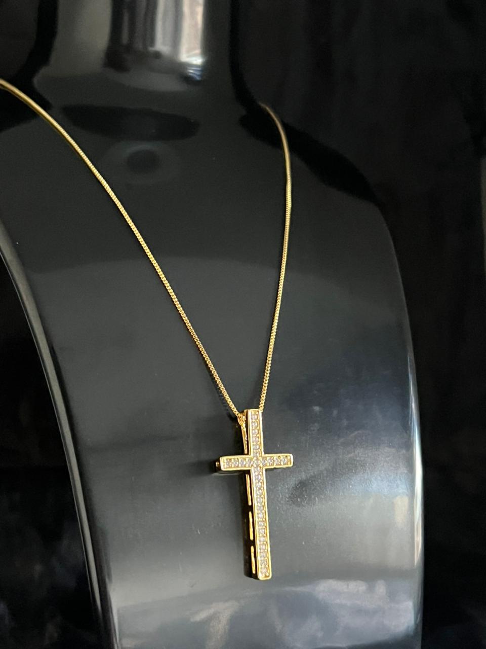 CORRENTE VENEZIANA 1MM + PINGENTE CRUZ CRAVEJADO