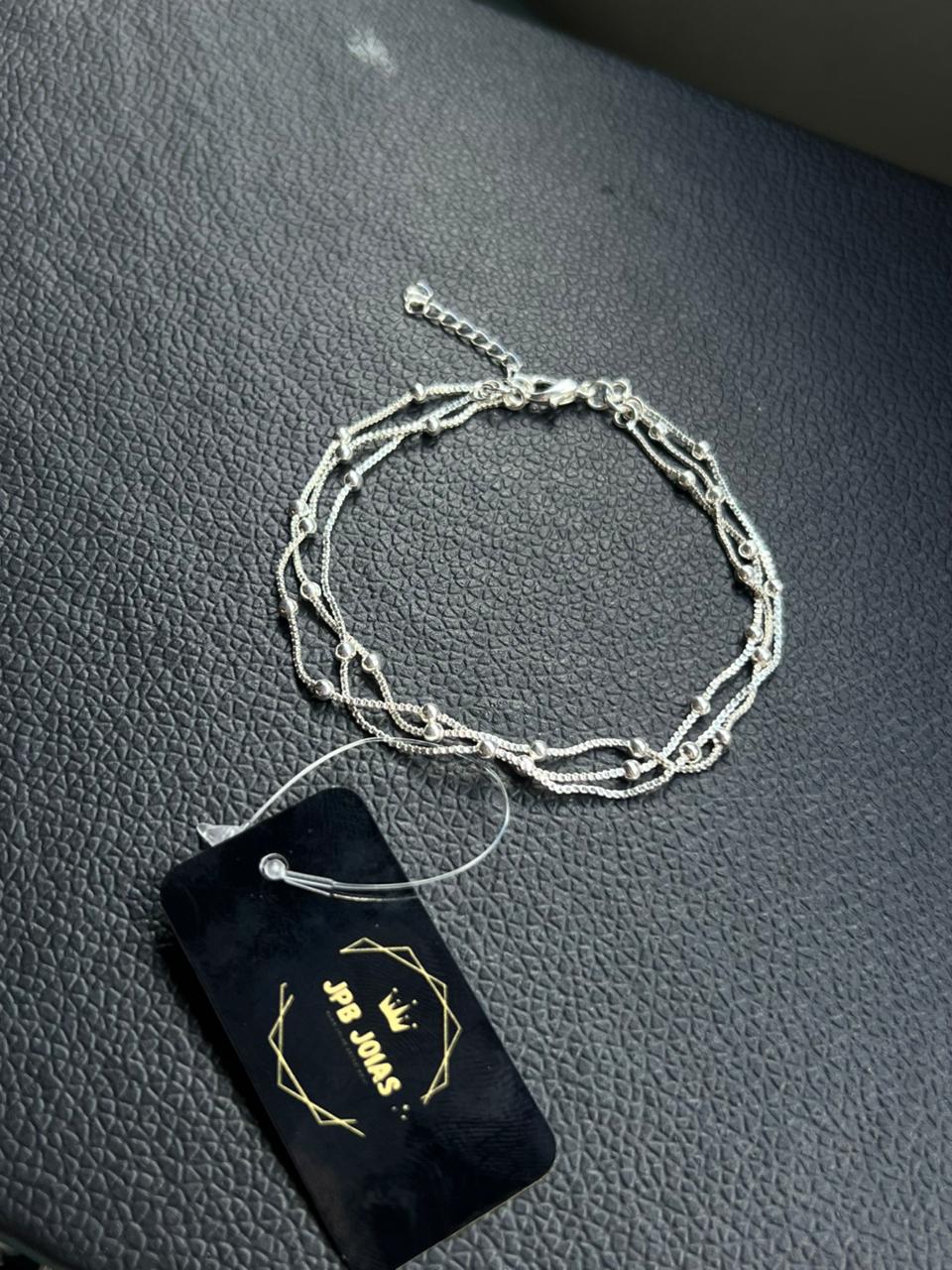 PULSEIRA BOLINHA TRIPLA BANHADA PRATA + EXTENSOR 