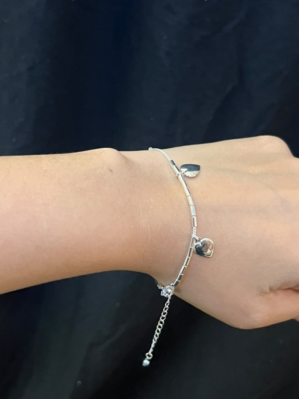 PULSEIRA LISA CORAÇÕES + EXTENSOR BANHADA PRATA